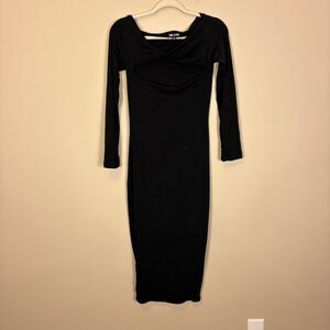 SER.O.YA Black Long Sleeve Cutout Front Midi Bodycon Dress Medium